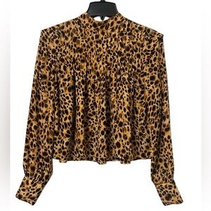 Aritzia Babaton XS Women’s leopard cheetah print long sleeve mock neck pleated